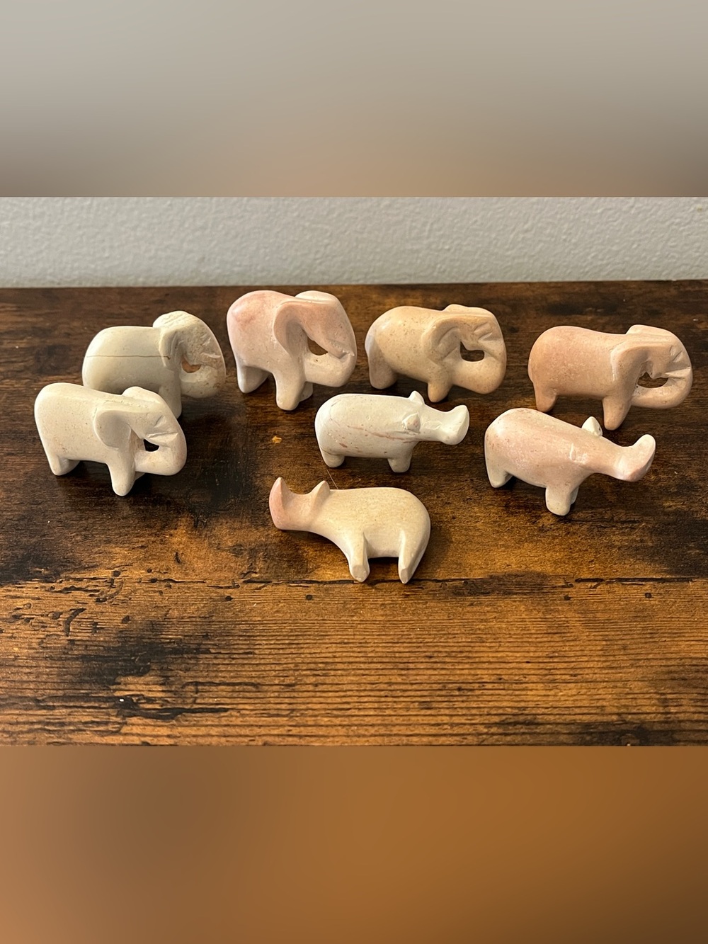 African Soapstone Elephant Hippo Lot Vintage